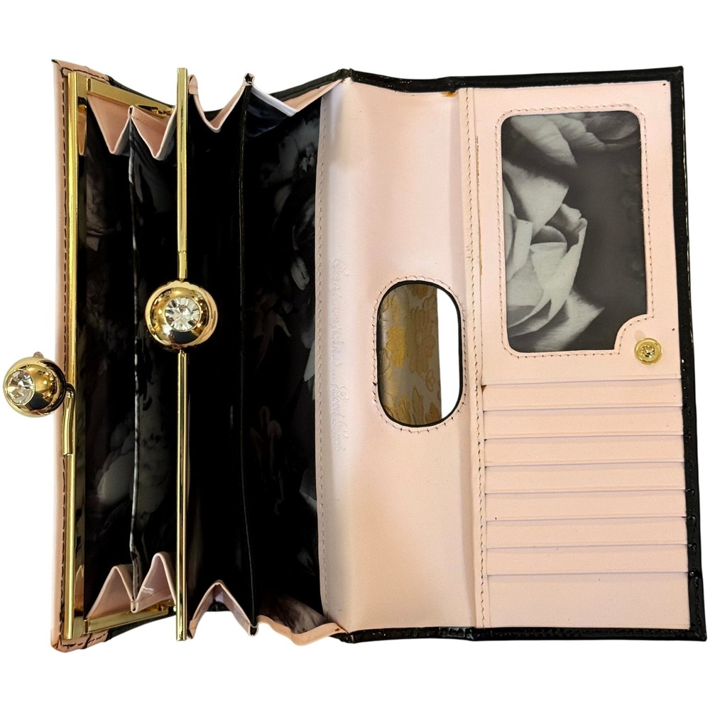 Ted Baker London Black Patent Leather Crystal Clasp Wallet Clutch NWOT - Picture 4 of 9